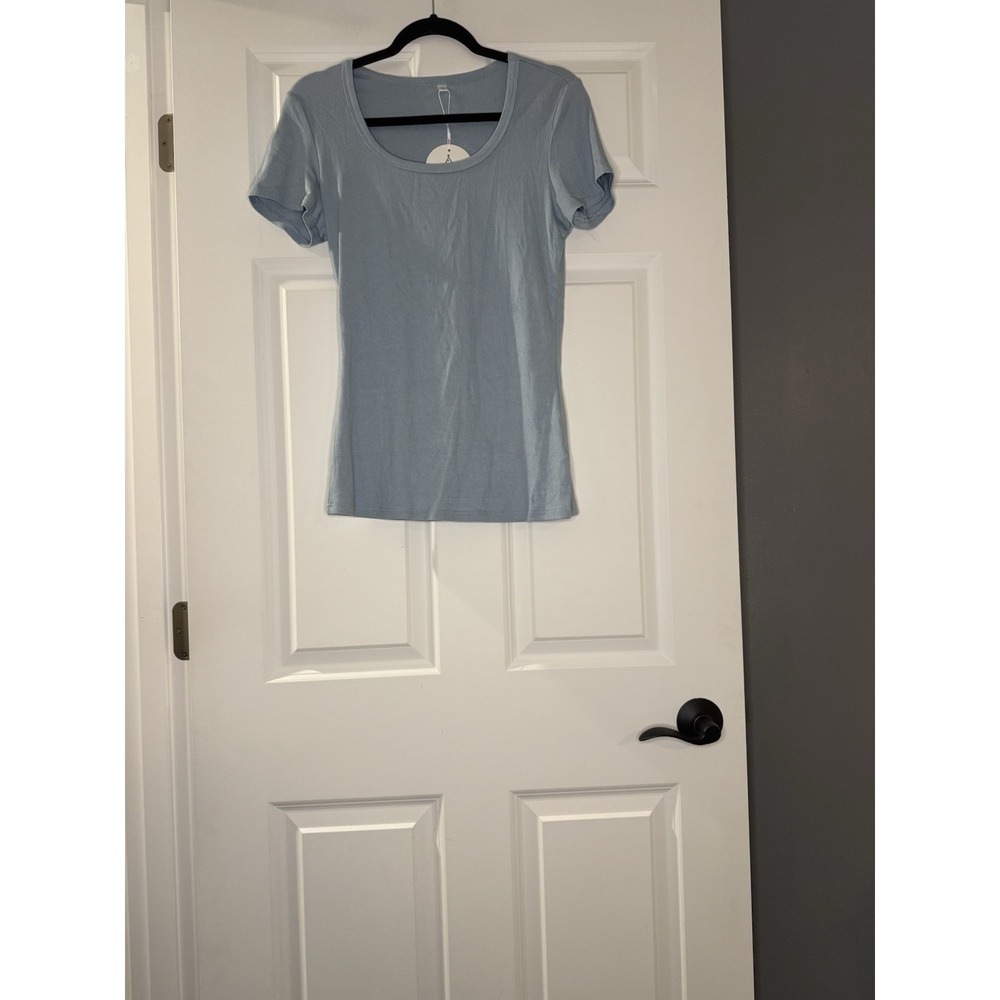 Anrabess Scoop Neck Ribbed Basic T Shirt Large Blue Nwt